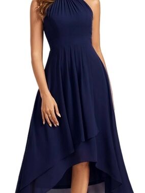 Ever Pretty Navy Halter High-Low Chiffon Evening Dress